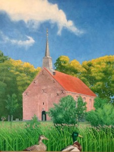 Mariakerk Oosterwijtwerd geschilderd door Janke Poortvliet